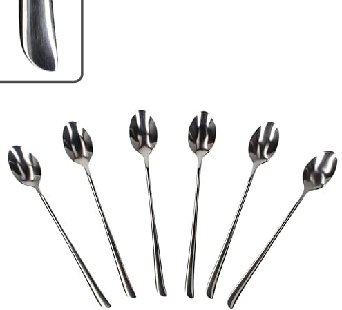 Justinus Twist - Set di 6 cucchiai per latte macchiato, per 6 persone, con manico lungo, cucchiaio per longdrink, gelato e Co. I con manico curvo, in acciaio inox 18/10