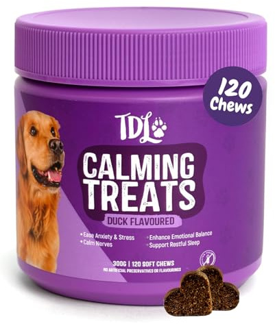 Calmers for Dogs – TDL 120 Soft Calming Dog Chews – Duck Flavour Calm Treats for Dogs with Hemp Dog Oil – Tablets for Anxiety, Dog Stress Relief & Natural Dog Chews