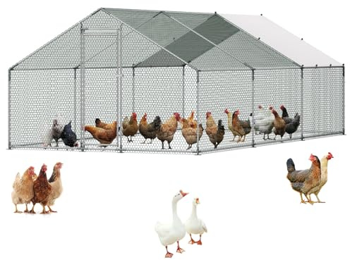 VEVOR Kycklinghus i metall, 10 x 6 x 2,0 m stora kycklingkörningar med lock, spira tak, höna husinhägnad med säkerhetslås, utomhus anka kaninbur fjäderfäpenna för trädgård, bondgård, gård