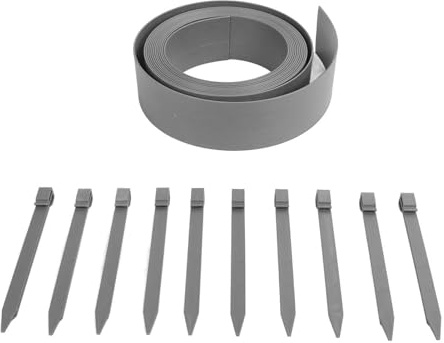 Plast trädgård gräns träkornsmönster platt pe landskapskant kit med fixerande spikar 10 m återvunnet material för gräsmatta trädgårdsbädd vägar landskapsarkitektur (grå)