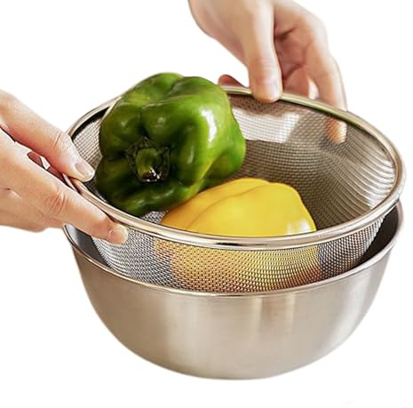 Colador de comida de cocina - Colander, base de pie, cesta de drenaje multipropósito con cuenco, utensilios de cocina para anidar compactos | lavar fideos, ensalada de arroz, cocinar