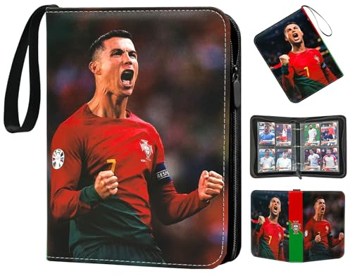 COQOYO Album de cartes à collectionner - 4 pochettes - 50 pochettes pour 400 cartes - Cartes de football - Classeur à collectionner - Avec fermeture éclair et poignée de transport - Étanche - Classeur