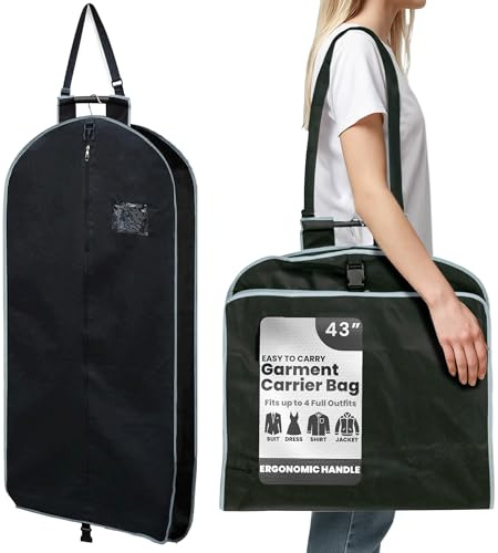 Bayliss+Cole Suit Bag 43 Long with Ergonomic Handle and Adjustable Shoulder Strap - Garment Bags with Robust Design, Quick Release Folding, Large Smooth Zipper, Water Resistant, View Window.