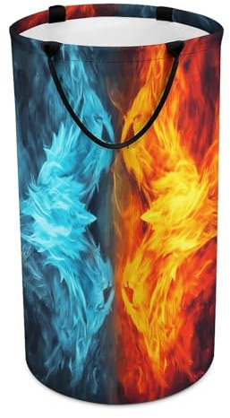 Fire Vs Ice Art Laundry Hamper Large Collapsible Laundry Baskets Clothes Storage Basket with Both Sides Handles Narrow Waterproof Clothes Hampers for Bedroom Travel