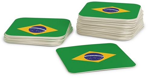 Untersetzer für Gläser I Brasilien Bierdeckel (50 Stück) aus Pappe eckig (9,3cm x 9,3cm) I WM Tischdeko mit brasilianischen Länderflaggen