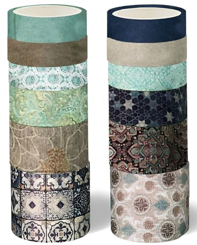 UYRVAPE 12 Rotoli di Washi tape, Nastro adesivo colorato, di carta Nastro decorativo per lavori di fai da te, per abbellire taccuini, planner multicolore(Stile vintage)
