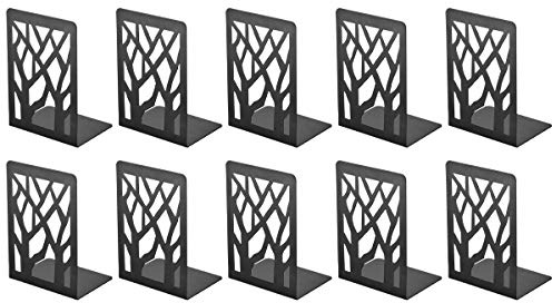 Book Ends,Bookends Heavy Duty,INNÔPLUS Book End Holder for Shelves | Metal Bookend Black 5 Pair for Office School,Decorative Tree Unique Design Book Stopper,Book Binder and Dividers