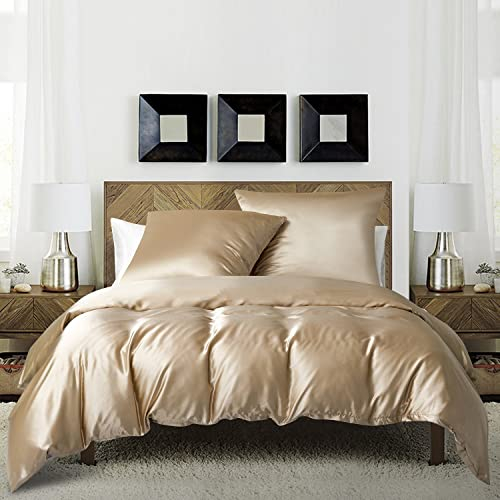 Luofanfei Bettwäsche Satin 220x240 Gold Gelb Glänzend Einfarbig Bettbezug Doppelbett Set Seide Glatt Luxus Schwarze Bettwäsche Set Glanzsatin Polyester mit Reissverschluss und Kissenbezüge 80x80 cm