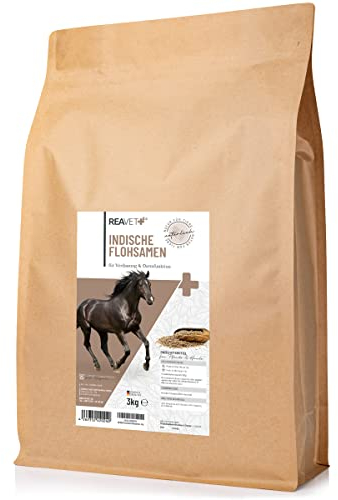 ReaVET Indische Flohsamen für Pferde & Hunde 3kg – Naturrein in Premium Qualität – reich an Ballaststoffen + Schleimstoffen I Flohsamen für Verdauung I Ohne Zusätze