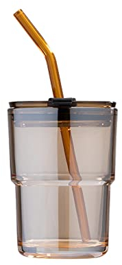 BLUEPOLAR Gobelet à eau de 400 ml avec paille et couvercle scellé pour café, thé glacé, paroi épaisse (ambre)