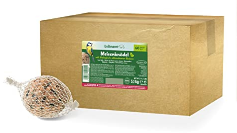 ERDTMANNS - 60 Meisenknödel für Wildvögel mit biologisch abbaubaren Netzen I Abbaubare Netze I Vielfältige Zusammensetzung I Leichte Nahrungsaufnahme I Festmahl für Singvögel I Einfache Handhabung