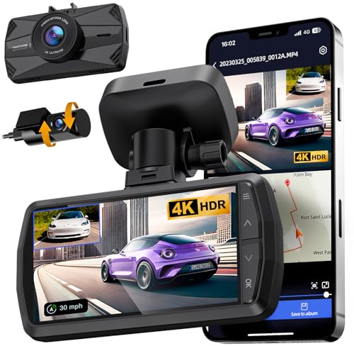 YEECORE 4K Dash Cam Front and Rear, Built-in WiFi GPS, 3 IPS Screen