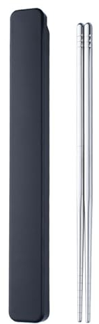 Bacchette riutilizzabili con custodia, in acciaio inox 304 da viaggio, bacchette giapponesi cinesi coreane per Bento Box, picnic, ufficio, lavabili in lavastoviglie, 22,9 cm, nero