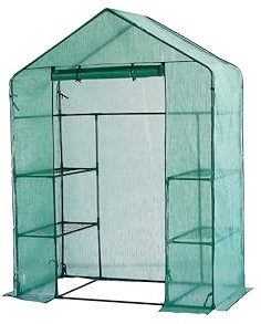 Top Home Solutions® Walk In Greenhouse - 4 Shelves Cold Frame Growhouse With Green PE Cover, Roll-Up Zipped Door - Premium Quality GreenHouse For Plants, Garden And Outdoor