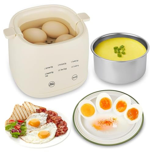 Roadoor Rapid Egg Cooker, Versatile Egg Cooker for Hard & Soft Eggs, Poached Egg, Egg Custard, Electric Egg Boiler with Timer & Auto Shut-Off, for Home Kitchen White