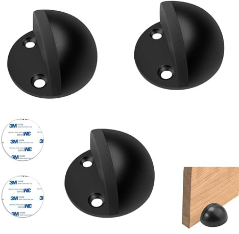 3-Pack Oval & Half Moon Floor Door Stoppers - Mounted with Screws or Self-Adhesive - Wall Protector - 45x24x26MM