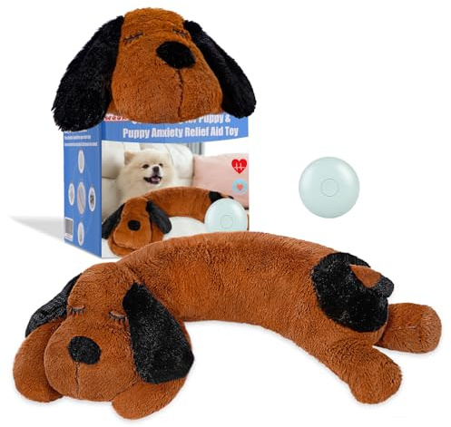 WEOK Juguete de latido del corazón para cachorros para aliviar la ansiedad por separación, latido del corazón, animal de peluche, calmante para la ansiedad, ayuda al comportamiento, juguete de peluche