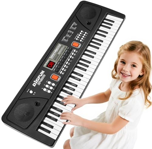 Kinder Keyboard Piano mit 61 Tasten, Tragbarem Klavier mit Mikrofon Notenständer Musikspielzeug von 3 4 5 6 7 8 9 Jahren Anfänger Jungen Mädchen