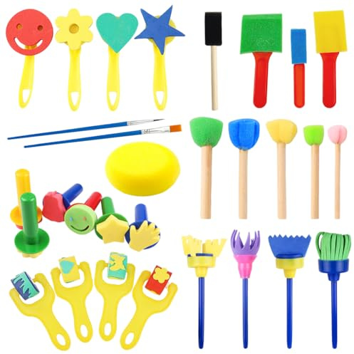 Esponja Pintura Cepillos Kit, Juego de Pinceles de Esponja, Pinceles de Espuma Coloridos, Pintura DIY Artesanías, Herramientas de Pintar de Educación Temprana para Niños