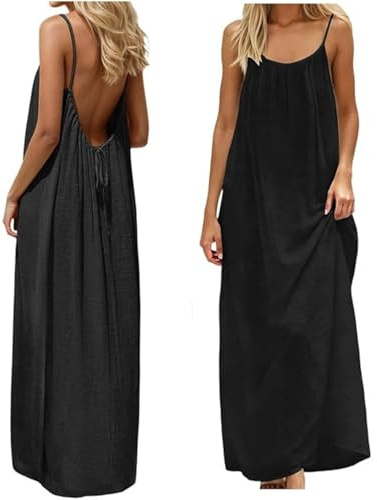 InfiniZer Backless Cami Dress for Women, Casual Long Backless Dress, Vacation Outfits for Women, Perfect Beach Villa Summer Sundress, Solid Color