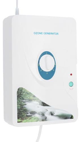 Ozono generador de ozono, dispositivo de ozono, purificador de aire, eliminador de olores, 600 mg h, 8 W, enchufe europeo, temporizador de 60 minutos, 2 mangueras, 2 piedras, portátil, compacto, 27 x