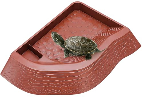Abreuvoir Tortue Bol d'eau pour Reptiles avec Rampe Terrestre Accessoire Mangeoire Terrarium Enclos Tortue Terrestre pour Petits Reptiles Lézards Geckos Rouge-Brun