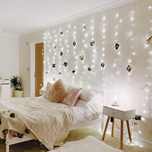 Lighting EVER 594 LED Curtain Lights Cool White, Hanging Fairy String Lights for Bedroom Wall, Indoor Outdoor Backdrop Lights for Wedding, Party, Patio Gazebo (20x10ft, 27 Strings, 9 Apart)