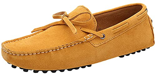 Jamron Herr mjuk mocka körloafers skor handgjorda mockasintofflor stor storlek, gUL, 44 EU