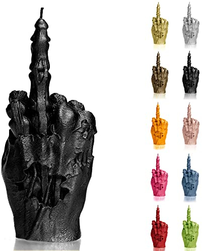 Candellana Kerze in Form eines Mittelfingers | FCK | Höhe: 100 x 70 x 222 mm| Zombie Hand | Schwarz Metalisch | Brennzeit 30h | Kerzengröße gleicht 1:1 Einer realen Hand | Handgefertigt in der EU