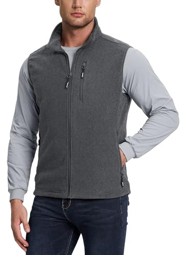Outdoor Ventures Men's Full-Zip Lightweight Polar Fleece Vest Outerwear with 5 Pockets Warm Winter Sleeveless Jacket Casual
