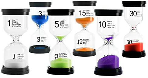 6 PCs Sanduhr 1/3/5/10/15/30 Minuten, Lre Co. Buntes Sanduhren Set für Kinder Zahnputzuhr, Geeignet für Spiele, Küche, Sport, Kinder, Büros Räume