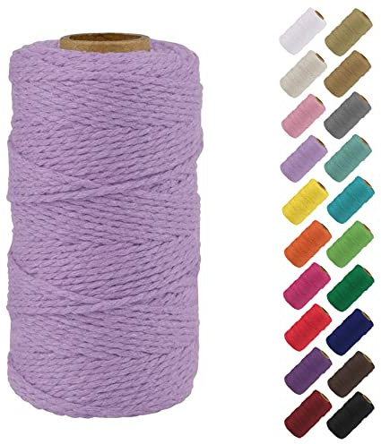 Binwat Natural Macrame Cotton Cord Twine String Colored Cotton Rope Yarn for DIY Crafts Knitting Plant Hangers Christmas Wedding Decor (Light Purple, 2mmx100m)