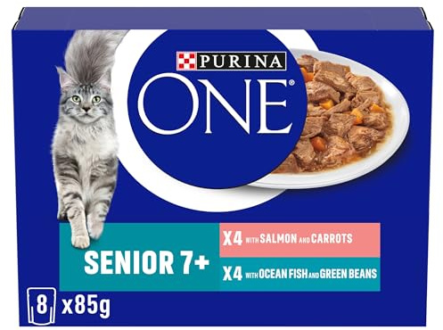 PURINA ONE Senior 7+ Mini Fillets Salmon & Ocean Fish Wet Cat Food 8x85g (Pack of 5)