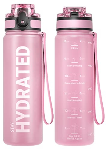Sahara Sailor Leakproof Water Bottle 500ML, Tritan BPA Free Motivational Sport Drinks Bottle with Clear Time Marker, Lock Cover, Easy Clean Brush, Durable for Gym, School, Hiking, Cycling (1 Bottle)