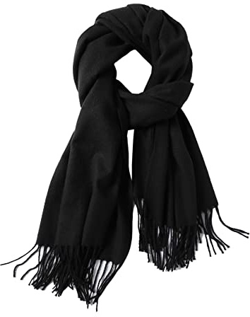 FULEI Cashmere Feel Scarfs for Women Men Long Fringe Scarf Ladies Wraps Shawls Scarves - Black