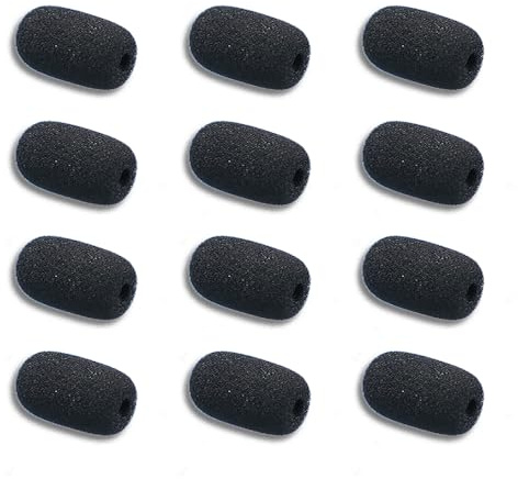 Kicada 12 Pieces Foam Windscreen for Headset Microphone, 0.2 Diameter Microphone Pop Filter Windscreen Mic Cover High Density Mini Foam Cover Shield Protection Foam Replacement for Headset Mic(Black)