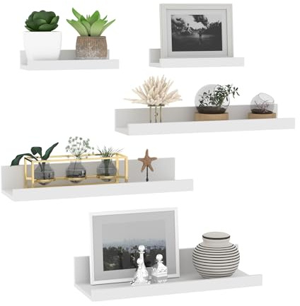 Giftgarden 40cm Estanteria Pared de Madera, Baldas Pared Blanco para Baño, Entrada Recibidor, Cocina, Salon-Juego de 5 con Diferentes Tamaños