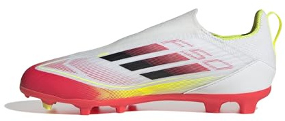 adidas F50 League Laceless Football Boots FG/MG Kids, Botas de fútbol, Cloud White/Core Black/Solar Yellow, 28 EU
