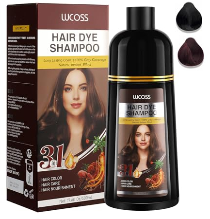 Instant Dark Brown Hair Shampoo, Haarfarbe Schwarz, Haarfärbeshampoo für Männer & Frauen, Black Hair Color Shampoo 100% Grauabdeckung- Einfach & schnell, Hält 30 Tage 3 in 1 Schwarzes Haarfärbemittel