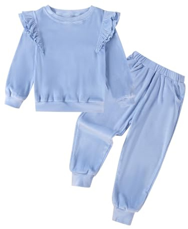 ESHOO Girls Clothes Kids Velvet Tracksuit Little Girls Outfits Ruffle Long Sleeve Sweatshirt Sweatpant Kids Leggings Set for 2-10 Years