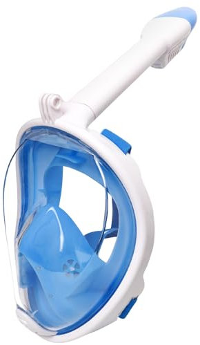 Jsdoin Schnorchelmaske Erwachsene Vollmaske,180-Grad-Sicht Tauchmaske mit Panorama-Vollgesichtsdesign,Sportkameras Kompatible Taucherbrille für Erwachsene und Kinder (Weiß Blau, L/XL)