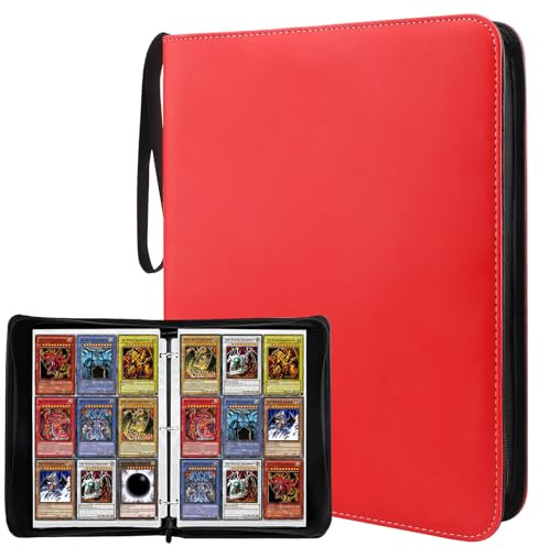 Pokémon kortsamlaralbum (röd) – kortsamlaralbum 9 gånger 50 sidor kapacitet upp till 900 kort – med dragkedjebindning – lämplig för MTG-kort, sportkort etc