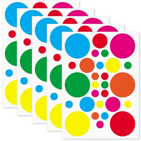 Aufkleber Rund (140 Stück), Bunte Selbstklebende Klebepunkte Aufkleber, Für Klassenzimmer Büro Heim Klassifikation Kunst DIY, Mehrere Größen und Farben, 5 Blätter