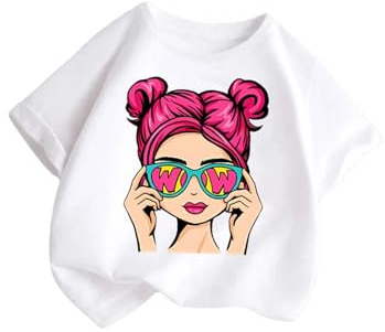XINYUNZU Mädchen T-Shirt Baumwolle Rundhals Mode Tee Shirt Casual Cute Top Sommer Kuschel Oberteile Kurzarm Kleidung Kinder Outdoor Freizeit T-Shirts für Mädchen Outlet Angebote Weiß 6 Jahre