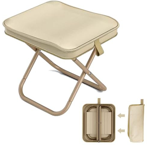 MEISHANG Taburete Plegable Portátil, Silla Plegable Ligera, Taburete Plegable Camping, Acero al Carbono de Alta Dureza, Resistente y Duradero, Aire Libre, Pesca, Picnics, Viajes (Blanco)