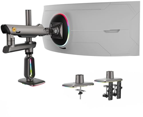 NB Ergonomic övervakningsarm monitorhållare för 32 till 60 tums ultrabred böjd datorskärm, robust rgb skärmstativ monitor arm 49 tums, last. Max 20 kg, VESA 75 och 100 mm (svart)
