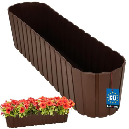 KOTARBAU® Ovaler Blumenkasten Balkon Blumentopf 60x14x13cm Braun Blumentopf für Balkon und Terrasse Pflanzkübel Balkonkasten Pflanztöpfe Kräutertöpfe Pflanzkasten für Balkon und Garten Rustikal