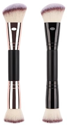 Foundationborste | Blush Brush | Sminkborstar med dubbla ändar | Professionellt kosmetiskt verktyg för vätska, kräm och pulverapplikation, mjuka borst för smidig blandning, konturering och daglig