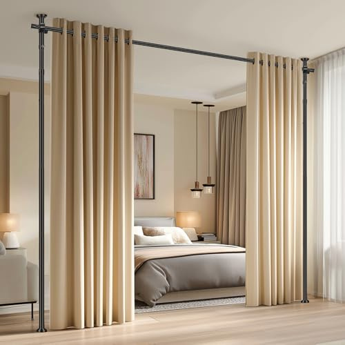 JILRON Parete divisoria separé sistema tensionabile senza forare, asta per tenda regolabile senza forare (H110-300×L89-254cm) per appartamenti in affitto, home office, balcone, nero