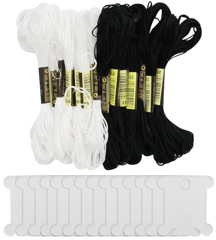14 stycken svarta vita broderigarn med 14 spolar, broderisiden, kors, stygngarn, bomull, hantverk, trådar, sömnad, hantverk, trådar för stickning, broderi, projekt